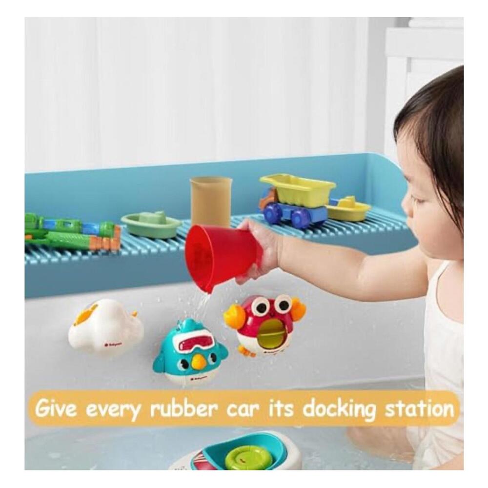 Bathtub Splash Guard, Silicone Bathtub Water Guard with Toy Tray Shelf, Suction